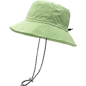 Unisex Green 100% Polyester Wide Brim Boonie Waterproof Chin Strap Bucket Hat